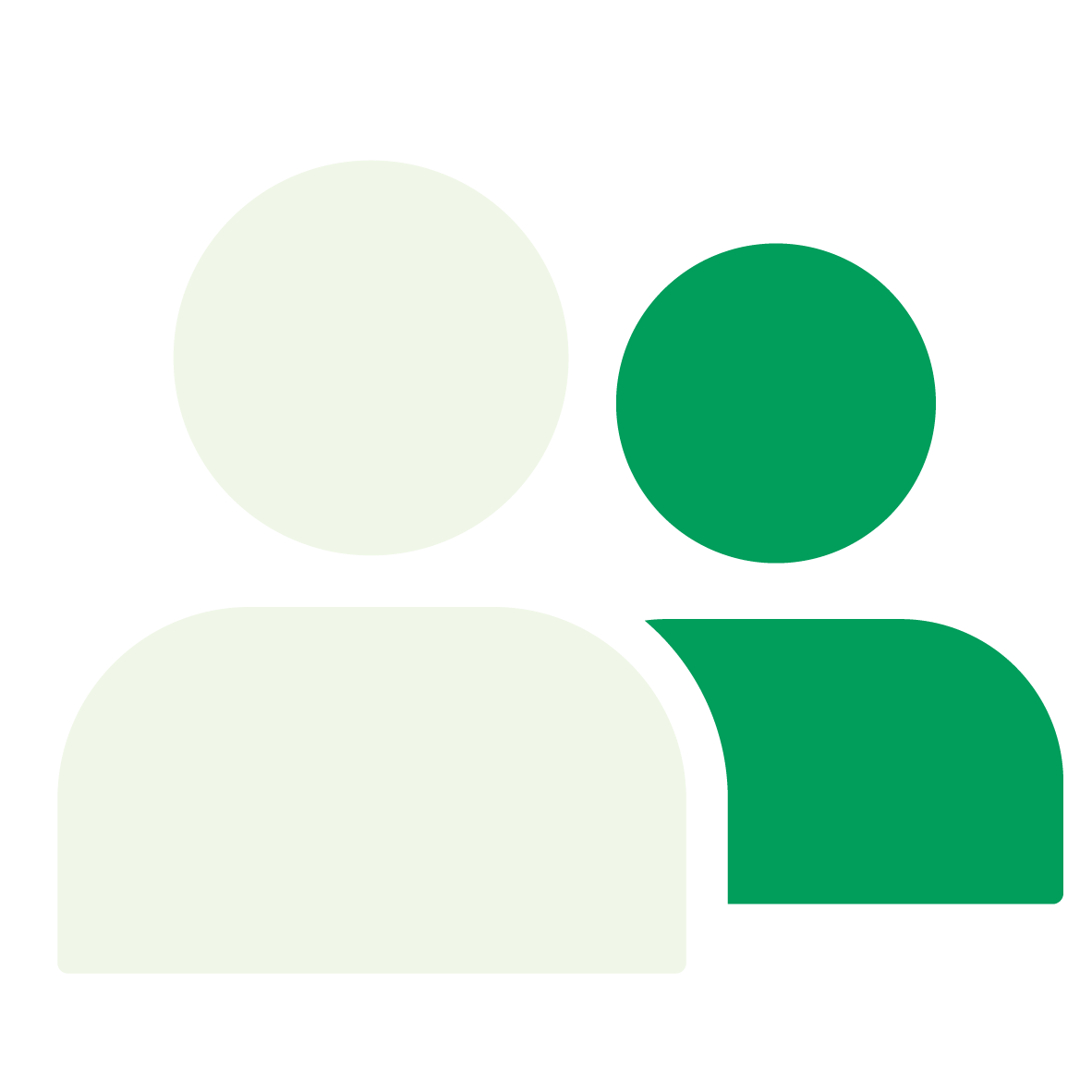 To stiliserte personer, én i lys grønn foran og én i mørk grønn bak.